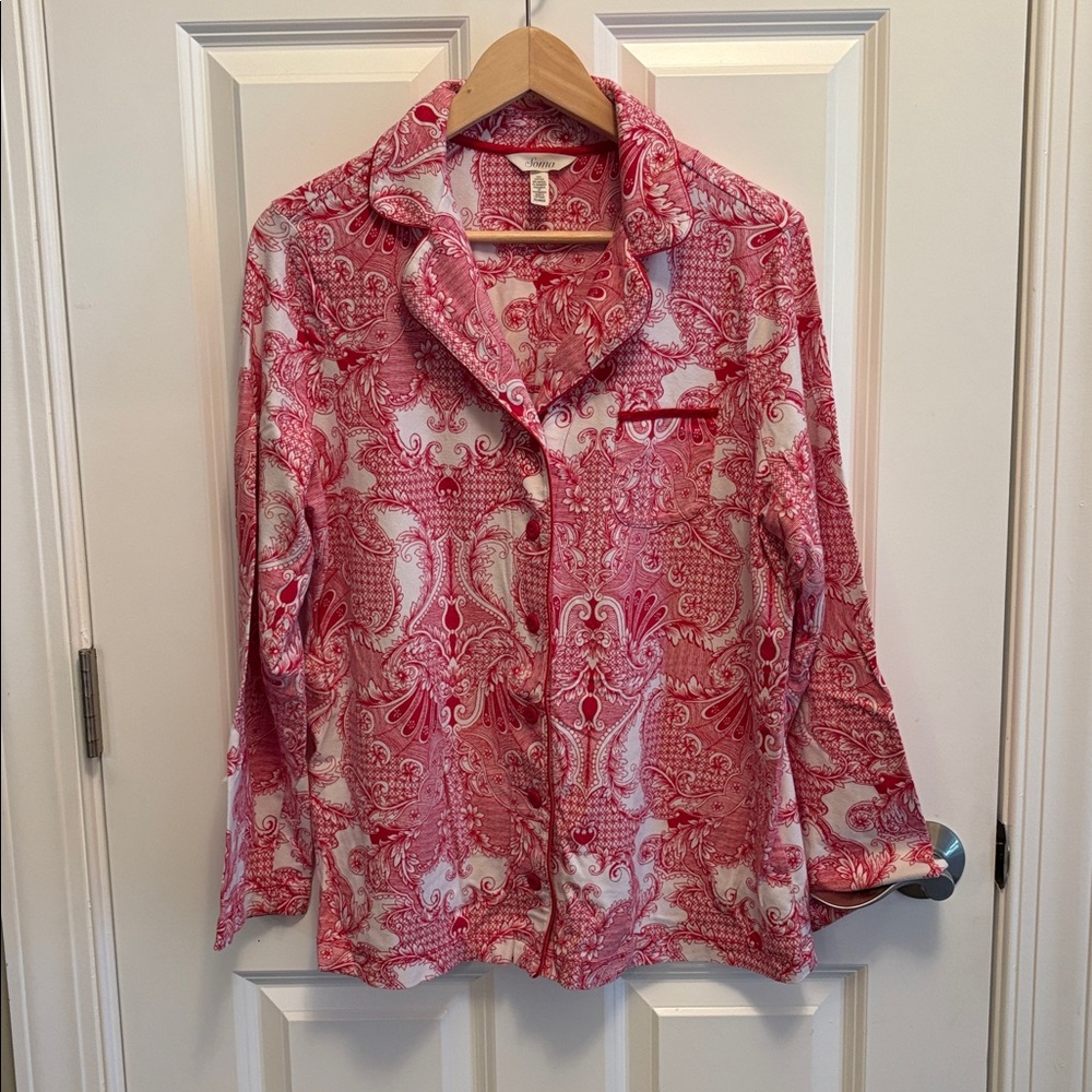 Soma Red and White Paisley Pajama Top